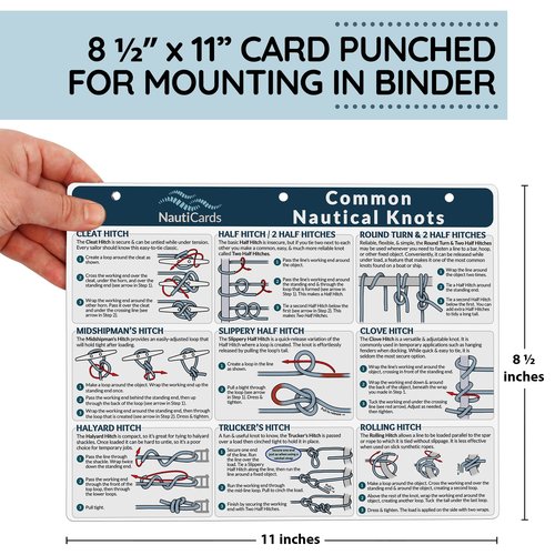 Nautical Knots Quick Reference Chart - Guide to 21 Sailing and Boating Knots on 8.5" x 11" Waterproof Card - from NautiCards Boating Must Haves Collection