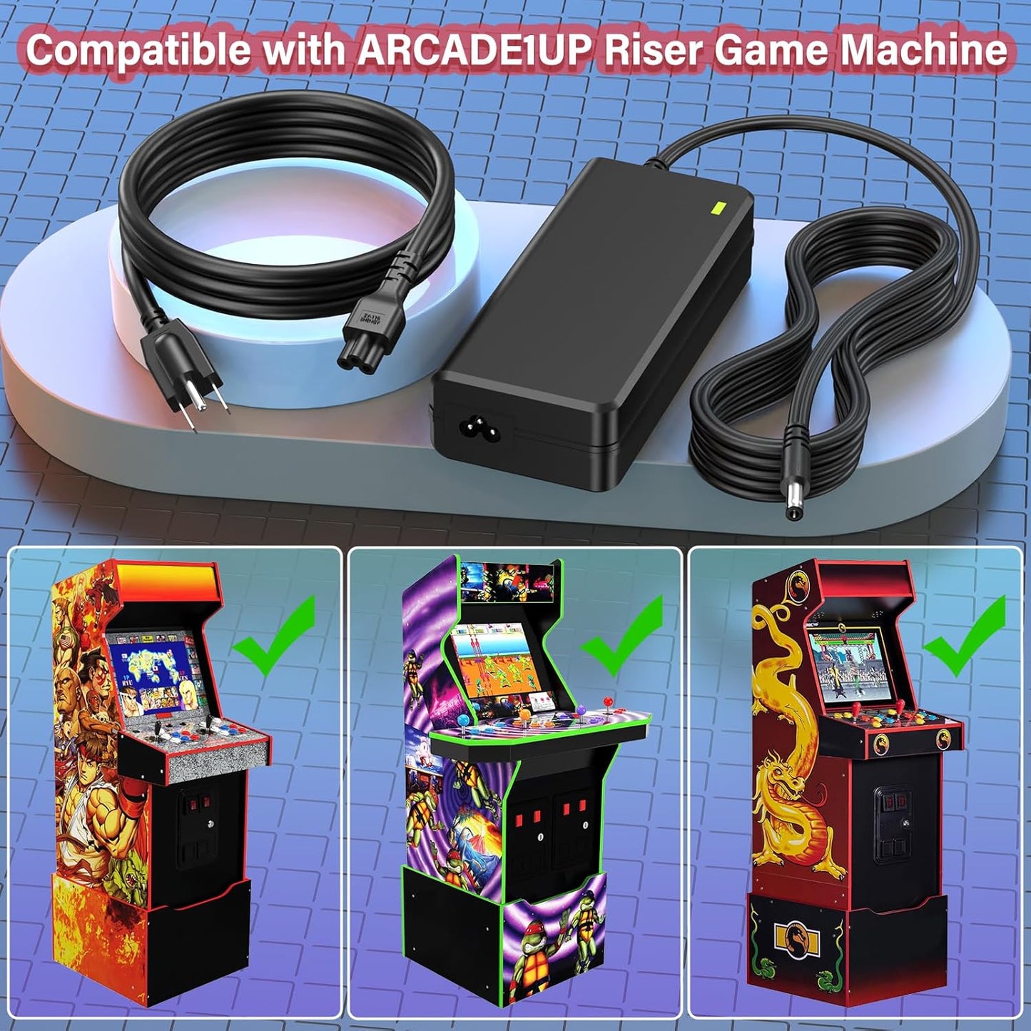 12V Charger for Arcade1up Power Cord AC Adapter Supply for ARCADE1UP Game Machine Arcade 1up All Riser Cocktail Table RYJ0136PAU0 RYJ0136PAU1 RYJ0136PAU2 RYJ0136PAU3 RYJ0136PAU4/5 BIton BI36-120300-U2