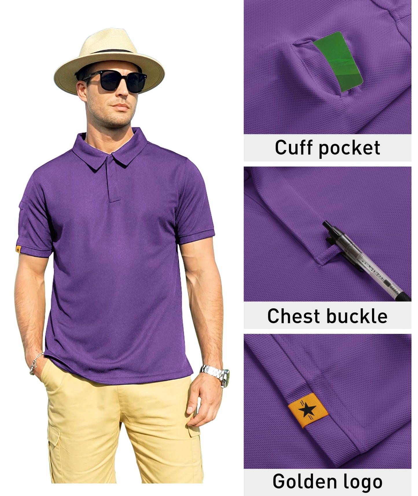 ZITY Mens Polo Shirt Short Sleeve Sports Tactical T-Shirt Athletic Golf Polos Daily Casual Stylish Collared Shirts for Men Violet XX-Large