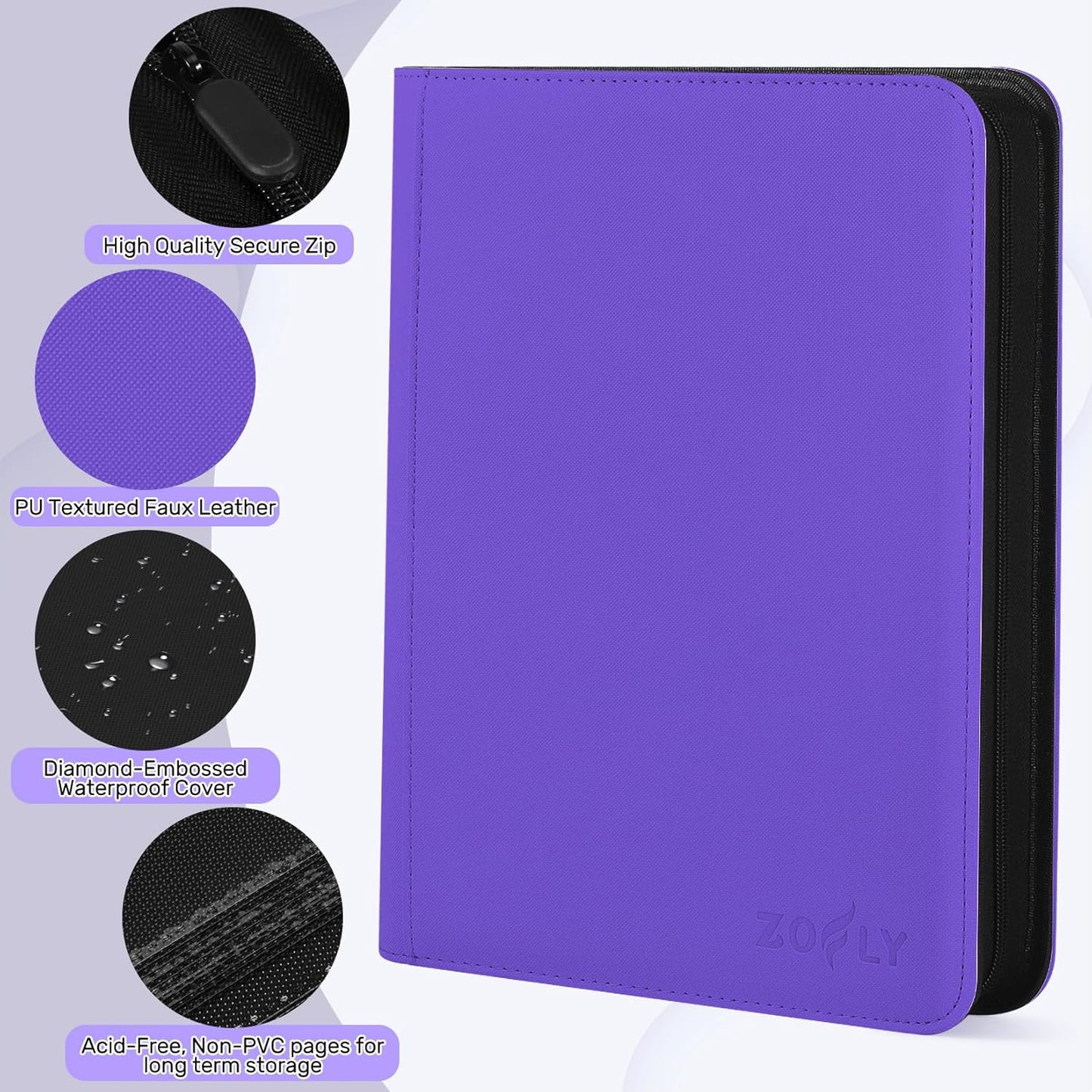 12 Pocket Card Binder, Zipper Trading Card Binder, 720 Large Capacity Side Loading Non-Ring Card Album, Double Sided Acid-Free Card Protector Binder, Card Collection for TCG, MTG, Sport Card, Pink
