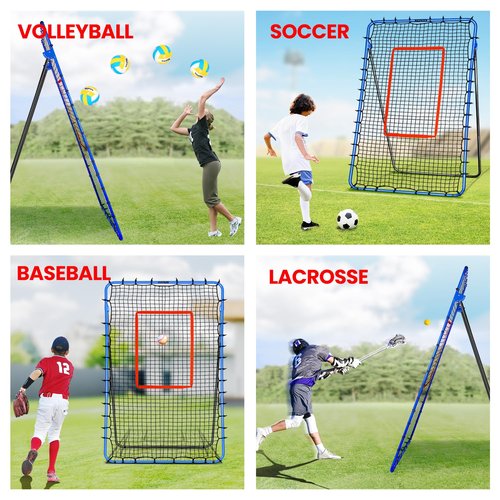 FITPLAY 7x4FT Volleyball Rebounder Net, 5-Angle Adjustable Volleyball Bounce Back Training Equipment with Steel Frame & PE Net for Volleying,Spiking,Bumping,Includes Ground Stakes & Carry Bag