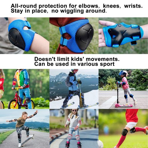 LANNEY Kids Knee Pads and Elbow Pads Set for 3-13 Years, Kids Toddler 3 in 1 Protective Gear Set with Wrist Guards for Skateboard, Scooter, Cycling, Riding Sports, Gift for Youth Boys Girls
