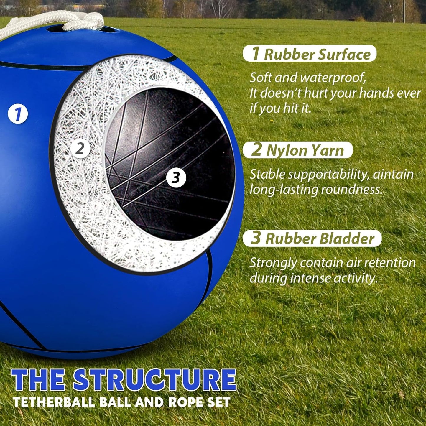 10 ft Tetherball Set with 2 Balls, Portable Replacement Tetherball Ball and Rope and Pole Tether Equipment Adjustable Pole Game for Adult Dog Outdoor Backyard Beach