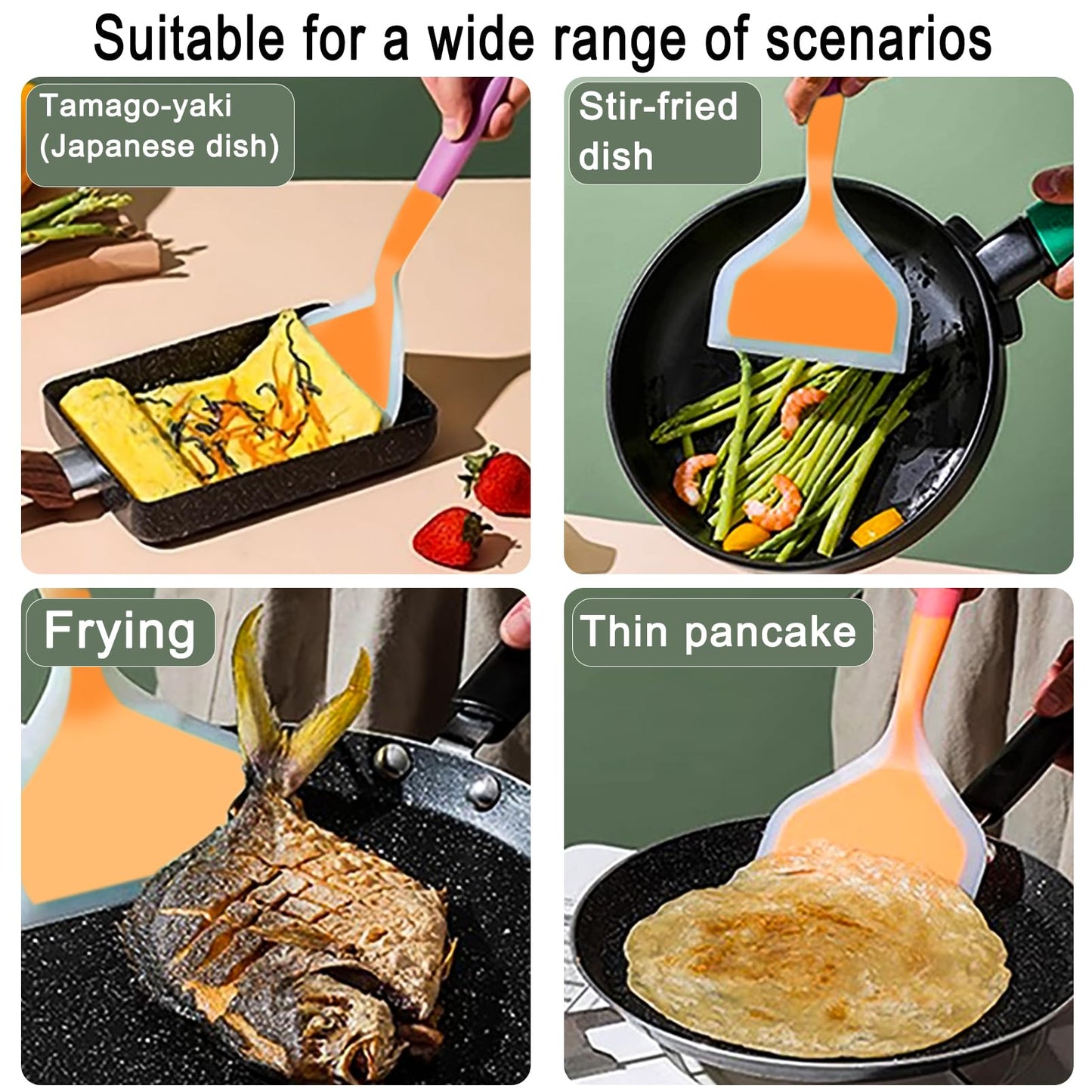 10inch Of Silicone Spatula, For Nonstick Cookware Flat Wide Pancake Multifunction Spatula Food Turner Heat Resistant Kitchen Omlet Flipper For Egg Tamales Pizza (Orange)