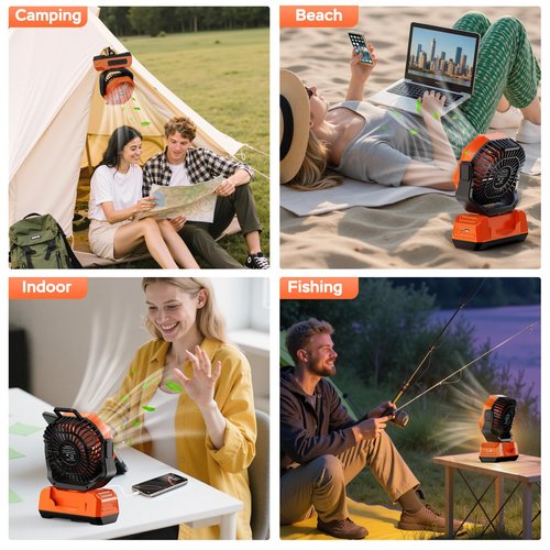 PANERGY Camping Fan Rechargeable,20000mAh Cordless Battery Powered Oscillating Fan with RGB Light & Remote,4 Timer & Hanging Hook for Indoor,Outdoor,Travel,Camping,BBQ,Jobsite,Picnic-Orange