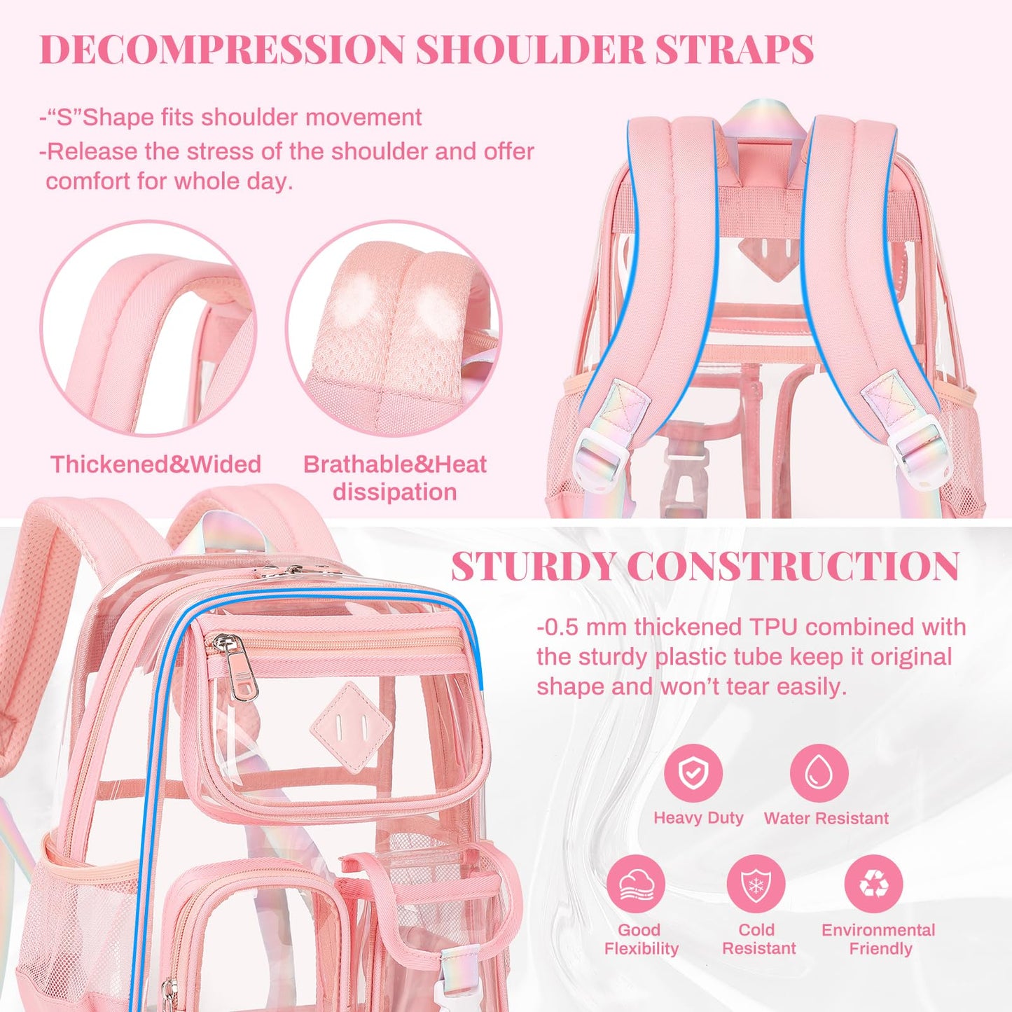 PIG PIG GIRL Mini Clear Backpack for Stadium Events, Small Clear Bag for Child for Festival Concert,Pink(Not Fits School)