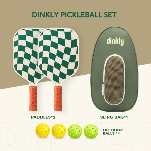 Dinkly Pickleball Paddles Set of 2 - USAPA Approved Graphite/Fiberglass Pickleball Racket, 2 Pickleball Rackets, 4 Balls and 1 Portable Carry Bag, Pickle Ball Set for Men Women, Wave Check