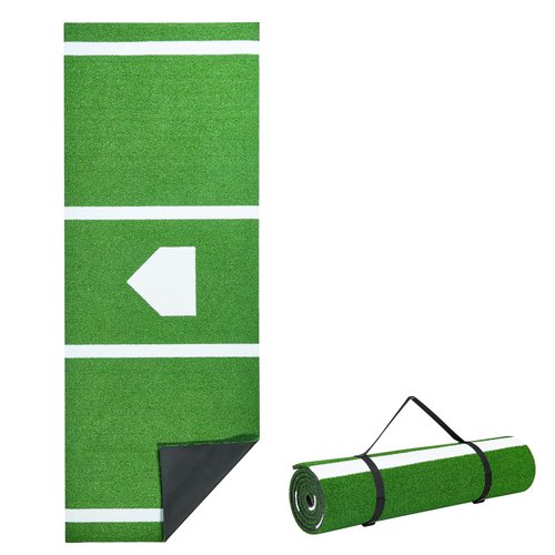 VEVOR 10'x3.8' Baseball Softball Hitting Batting Mat, Indoor/Outdoor Anti-Slip Anti-Fade Softball Mat, Lined & Foam Backing Training Aid with Tightening Rope, Portable Practice Mats, Green