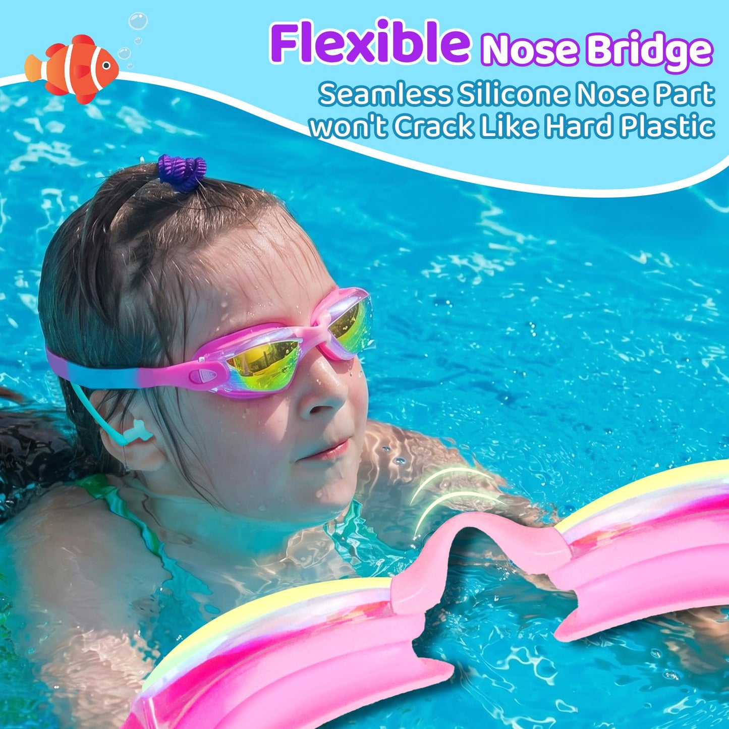 Vvinca Swimming Goggles for Kids 3-15 years-2 Pack, Kids Goggles Anti-Fog/UV No Leaking Swim Goggles for Kids