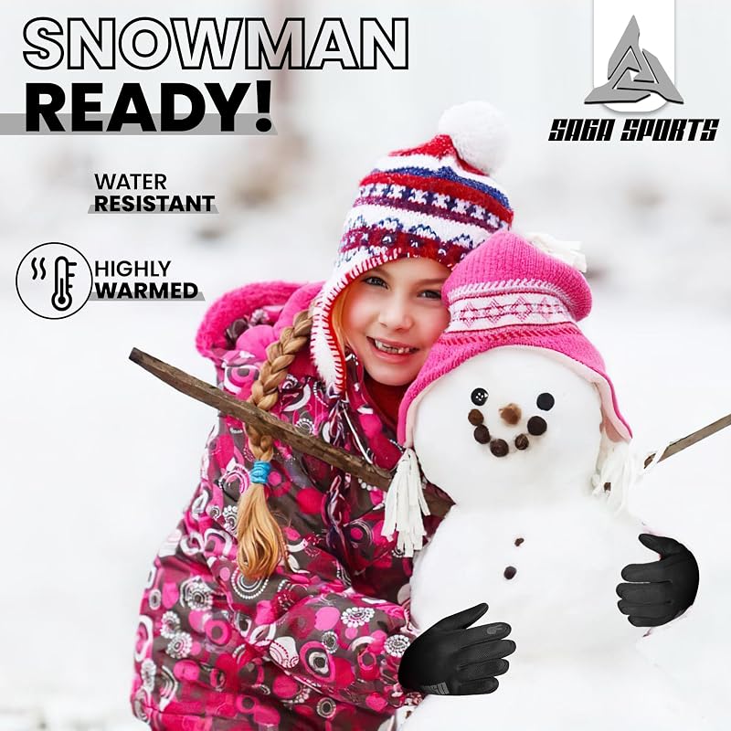 SAGA SPORTS Kids Winter Gloves Rainbow Medium 6-8 - Water-Resistant Snow & Bike Gloves
