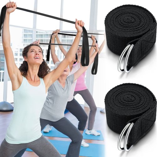 Leyndo 24 Pieces Yoga Strap Stretching Pilates Exercise Adjustable Straps 6 ft Non Elastic Yoga Belt with Adjustable D Ring Buckle for Pilates Gym Workouts Fitness(Black)