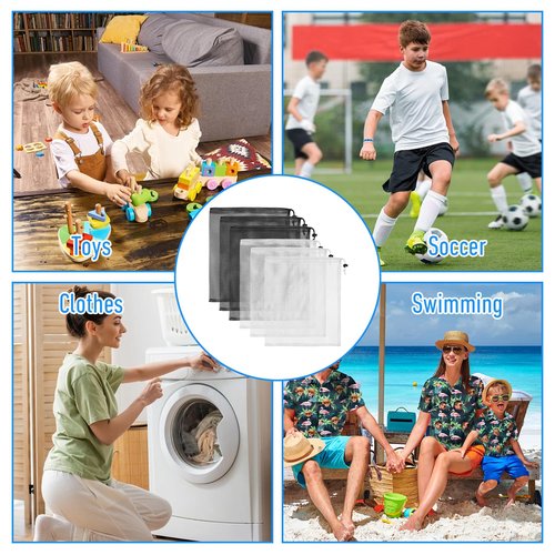 8 Pcs Black Mesh Bags Drawstring Mesh Sports Equipment Bags with Lock Multipurpose Storage Bag for Baseball Gym Beach Laundry Softball Tennis Golf Ball Toy Camping White 11.81 Inch 13.78 Inch
