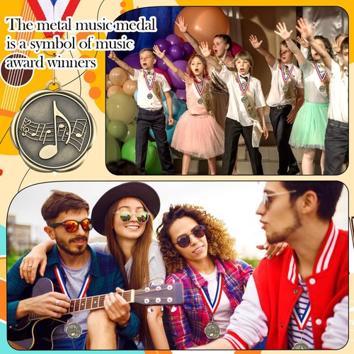 Quelay 100 Pcs Music Medals Bulk - Double-Sided Engraving Pattern Music Award Medals Trophy with Neck Ribbons for Kids & Adults Choir Winner Prize Gift Singing Musical Scholastic Competitions