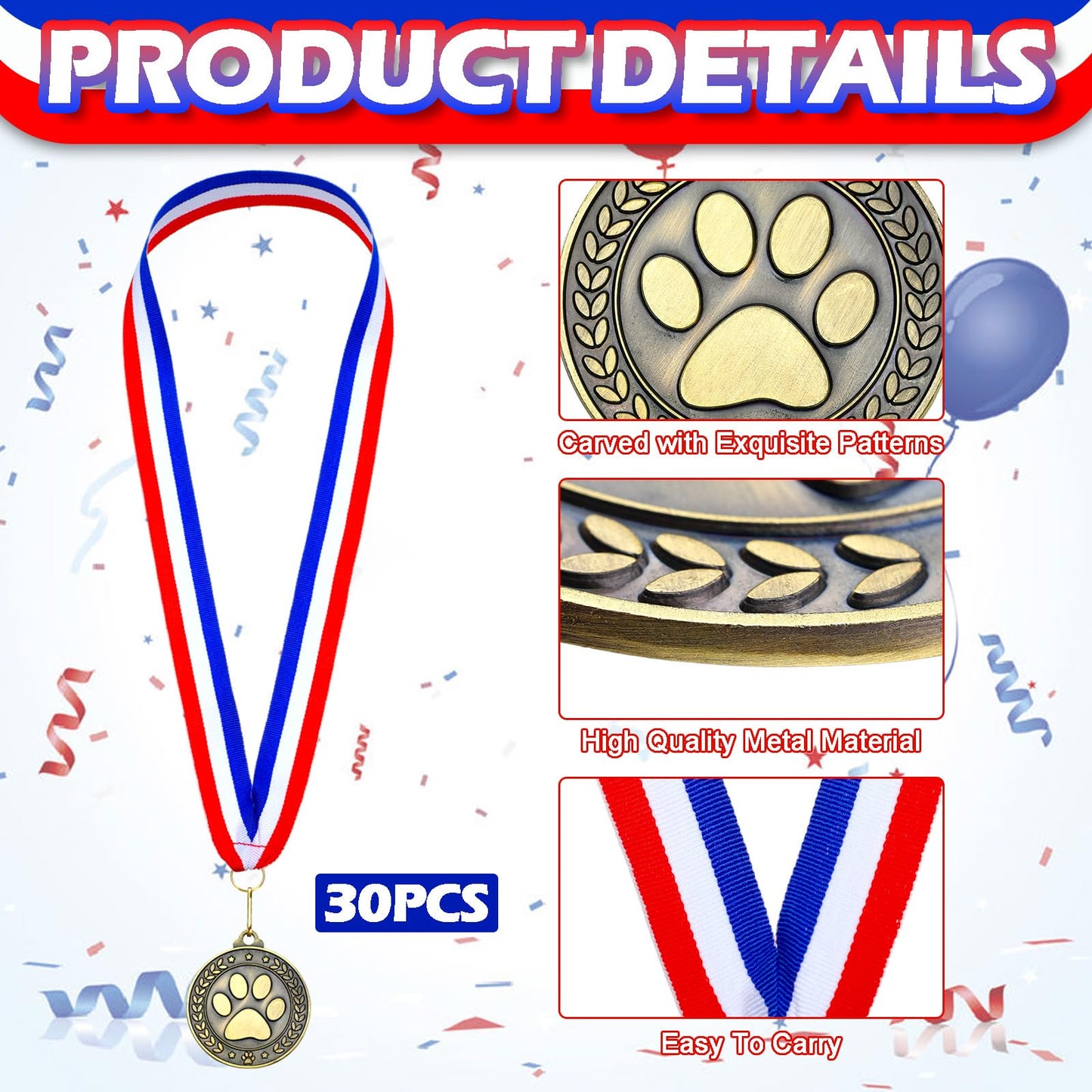 Quelay 30 Pcs 2'' Gold Medals for Awards,Winner Encourage Team Participation for Kids Adults Trophy Award Prize Gift Competitions Graduation Party(Paw Print Medals)