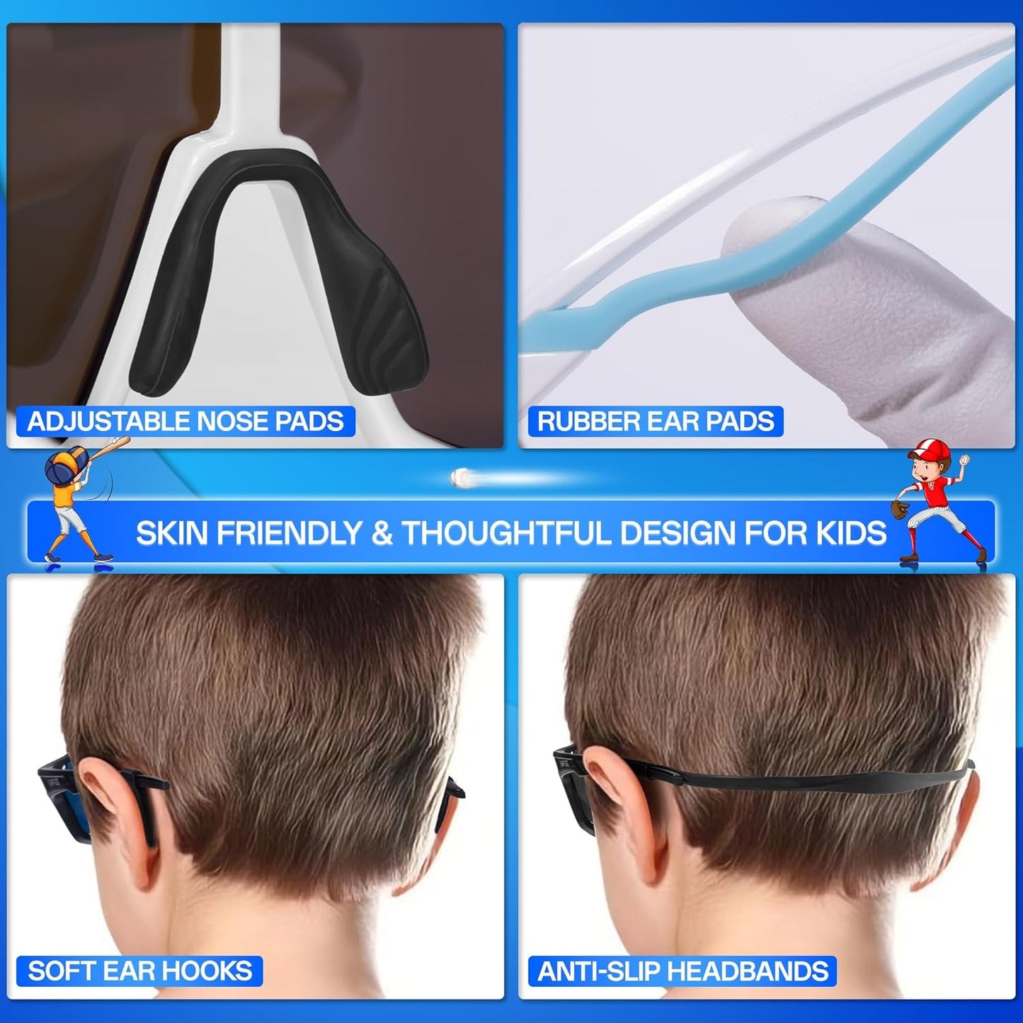 KAPVOE Kids Baseball Glasses Youth Polarized Sports Sunglasses Softball Cycling Running Shades Boys Girls Age 3-14 - K9033