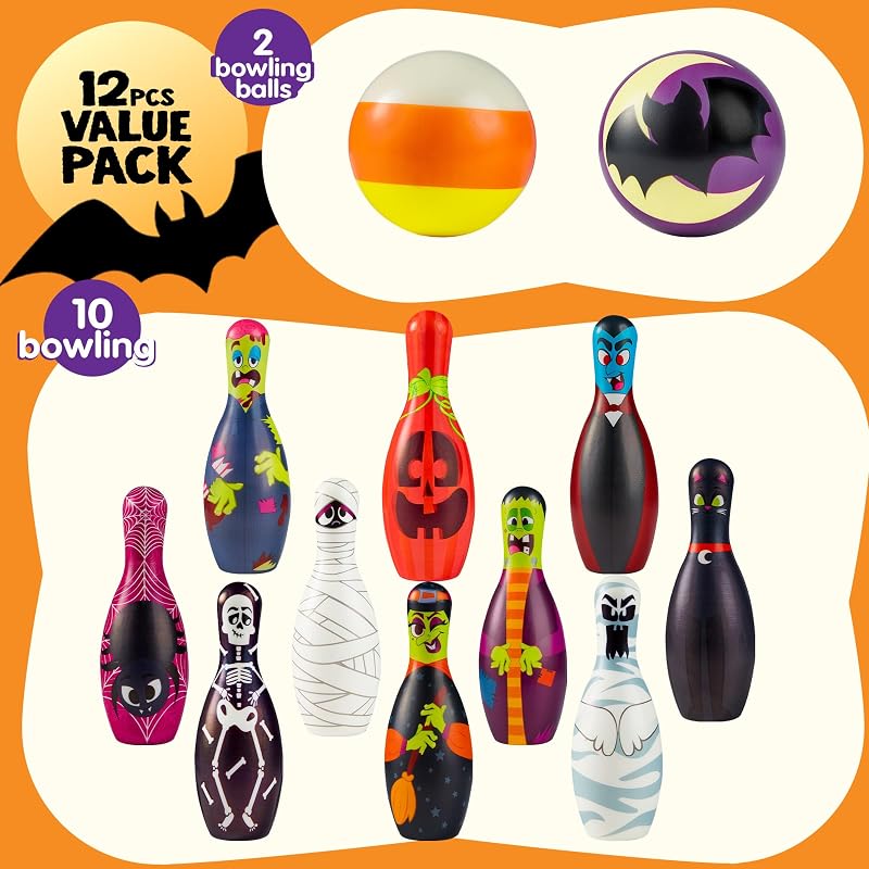 Halloween Foam Bowling Set – 10 Pins + 2 Balls Indoor Outdoor Fun