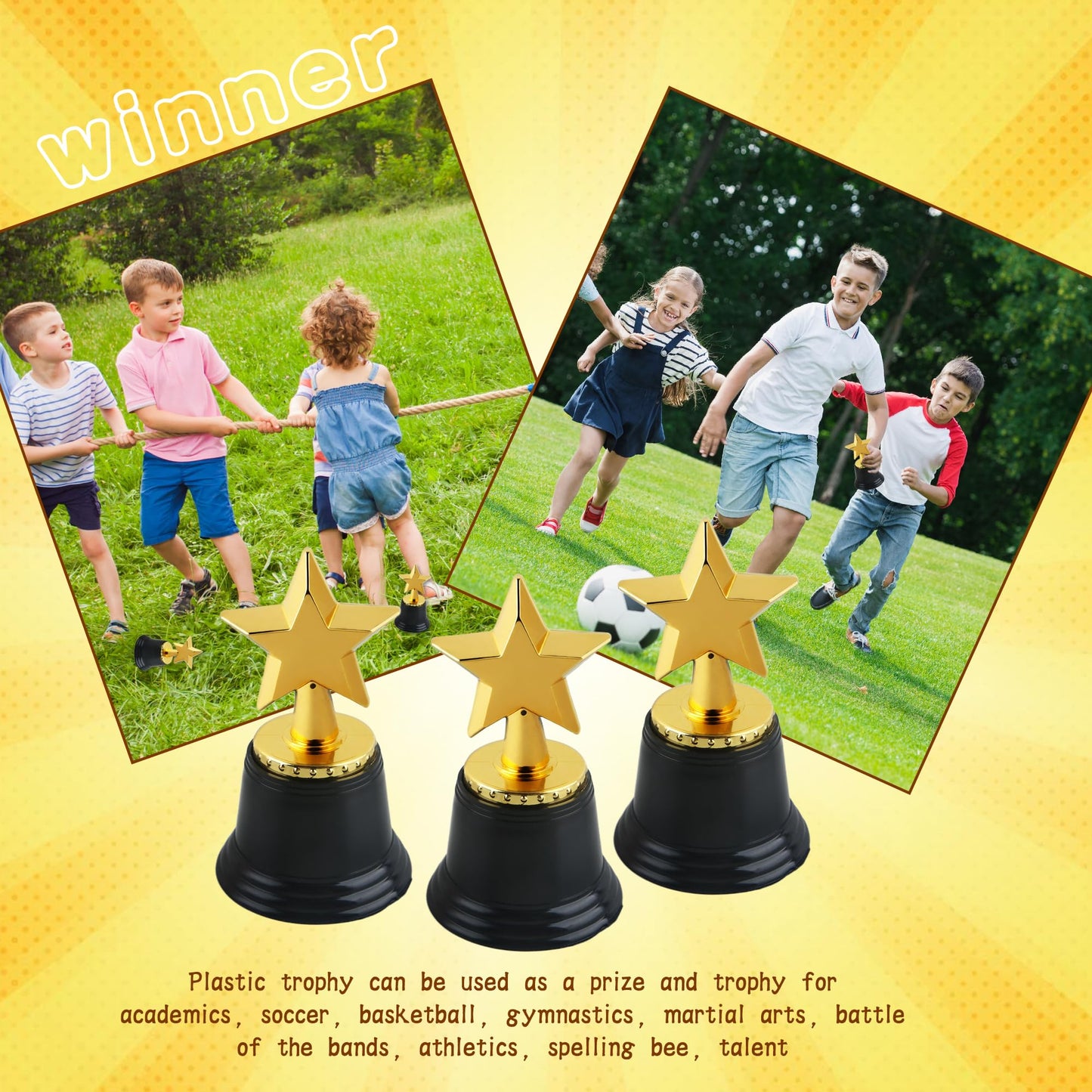 Cotiny 16 Pcs Mini Star Trophy Awards Plastic Small Gold Cups Trophy Bulk for Kids Sports Tournament Participation Rewards Competitions Winning Prizes