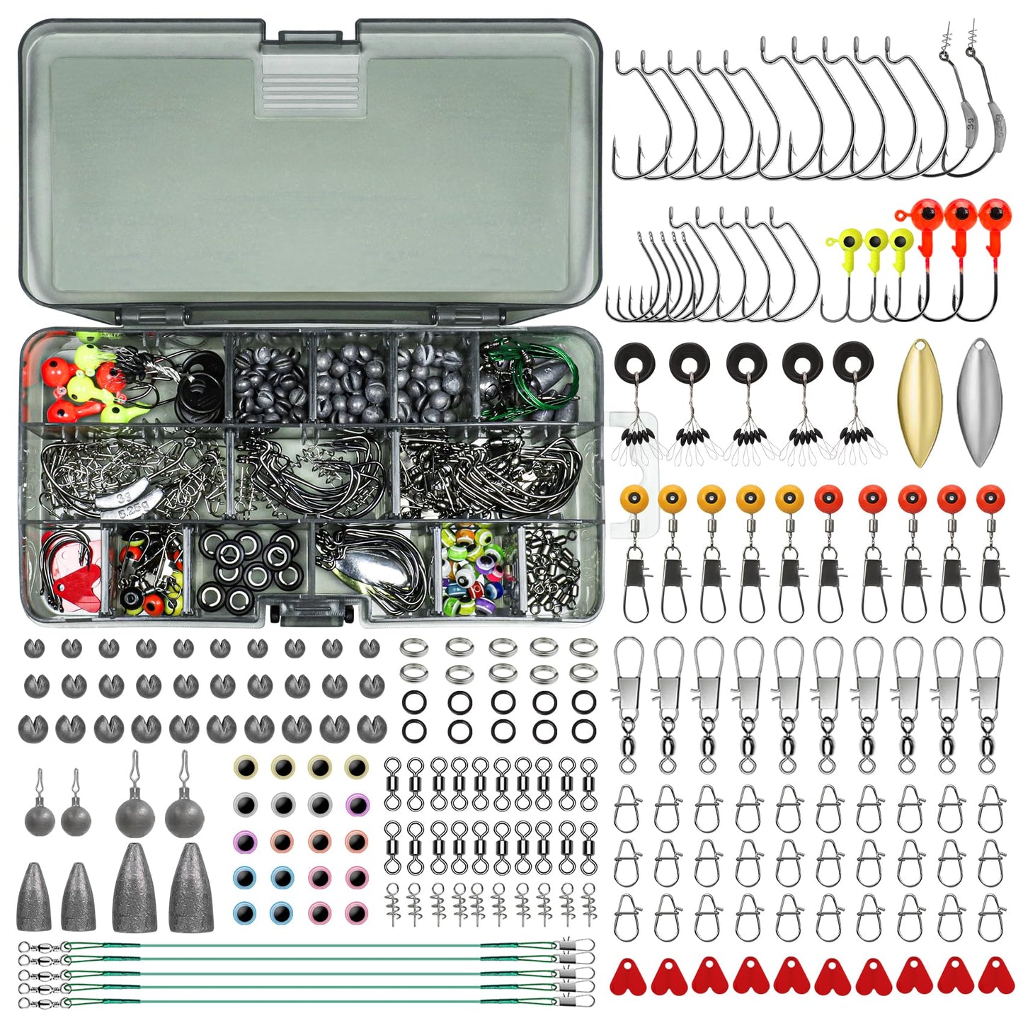 TRUSCEND Complete Fishing Lures - Tackle Box with Tackle Included - Crankbaits, Minnows, Frogs, Vibes, Poppers, Spinners, Spoons, Soft Baits, Hooks & Weights Accessories Kit for Bass Panfish Trout