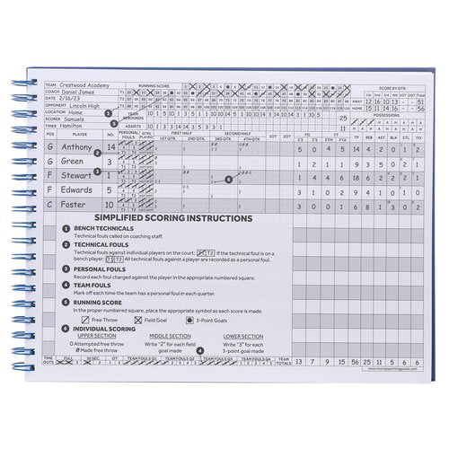 Murray Sporting Goods Premium Basketball Scorebook - 60 Games Score Book Side by Side Stat Keeping Book