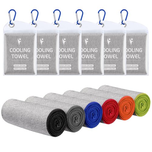 Clothirily Cooling Towels (40"x12"), Microfiber Gym Towels for Neck and Face, Men & Women Workout Towel for Hot Weather, Breathable Sweat Towel for Gym Yoga, Camping, Fitness, Running, 6 Pack