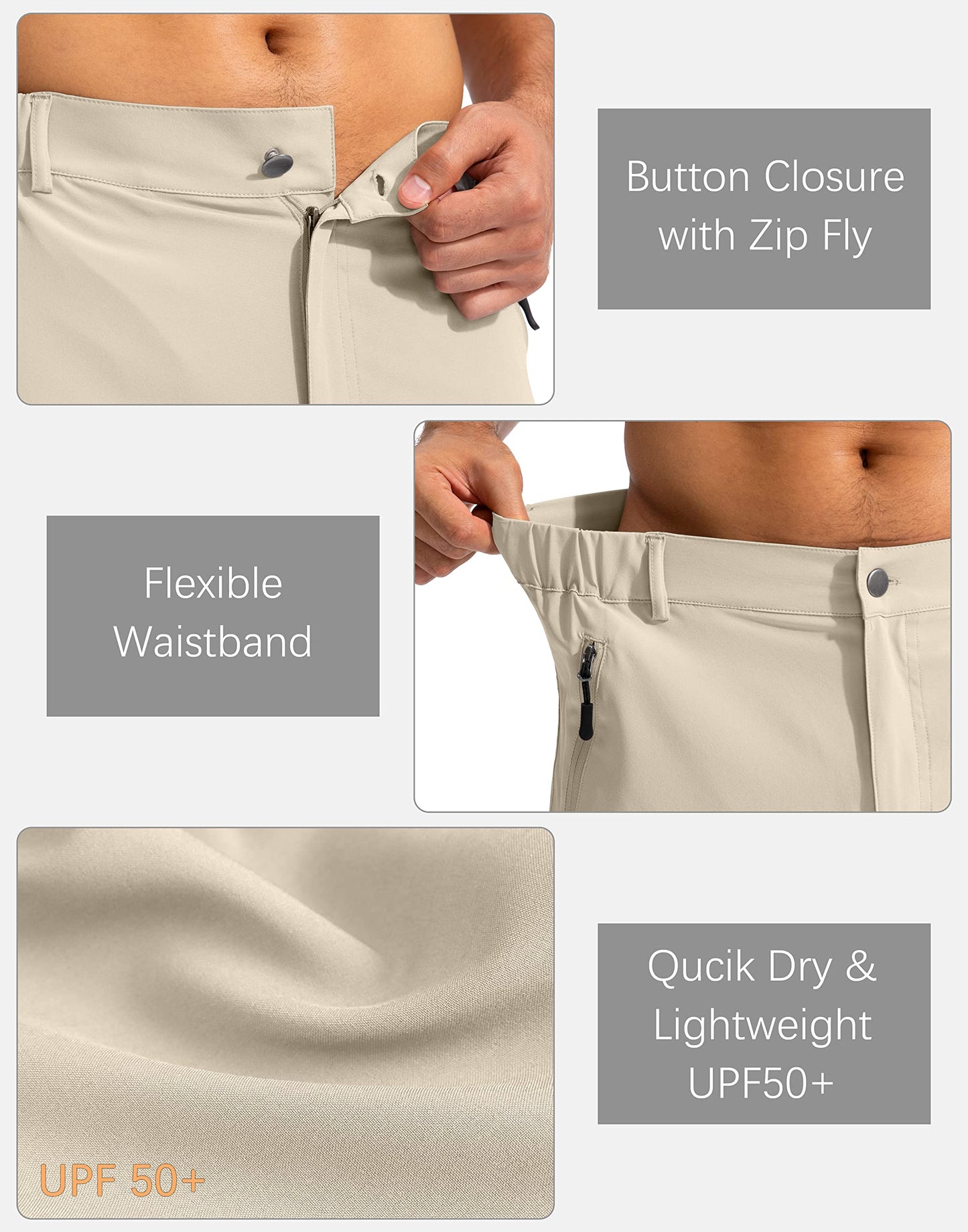 Pudolla Men's Hiking Cargo Shorts 9" Lightweight Outdoor Work Shorts for Men Travel Golf Camping Casual with 5 Zipper Pockets(Khaki Large)
