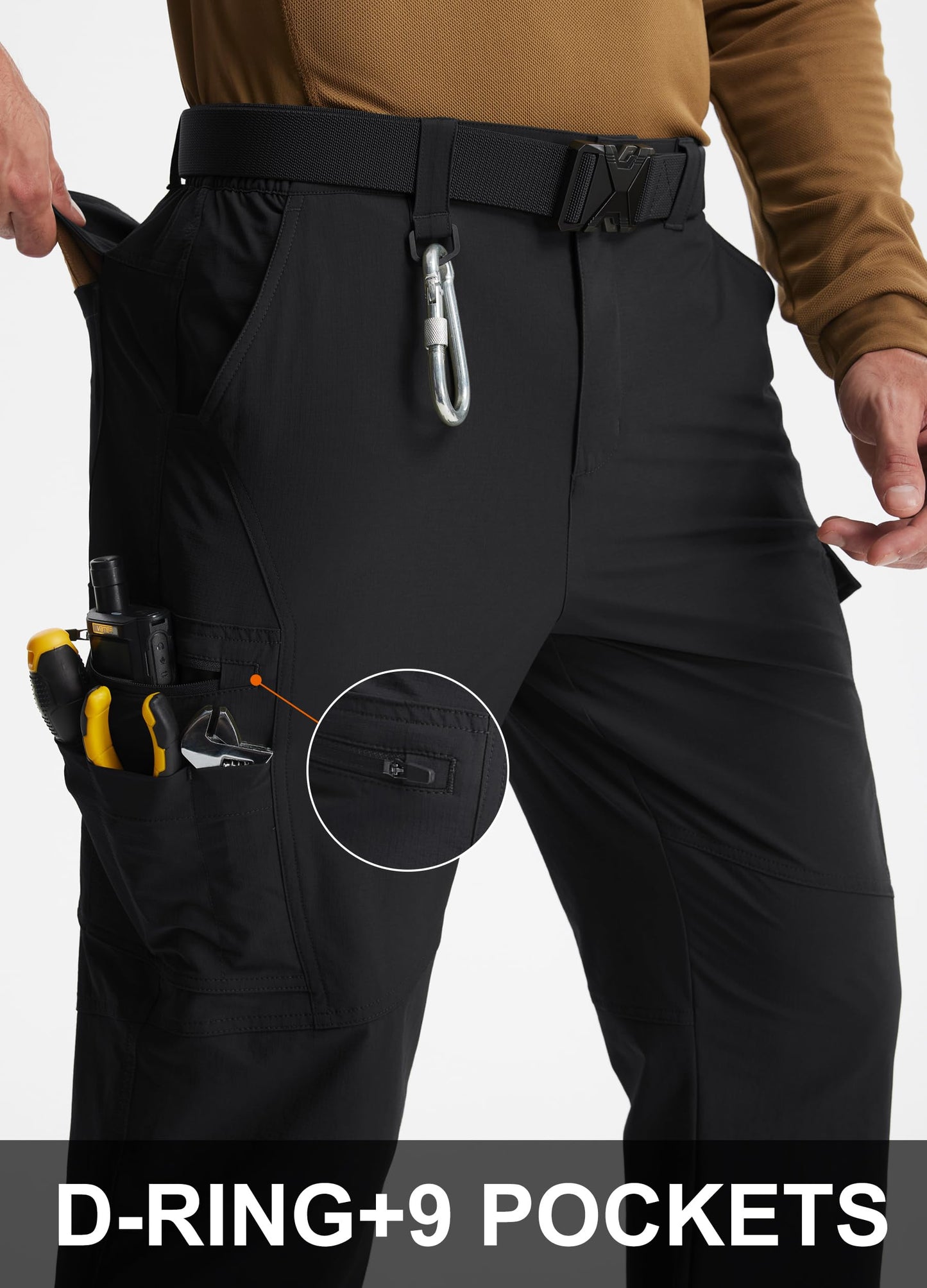 Libin Men's Work Pants Hiking Cargo Pants Water Resistant Stretch Tactical Outdoor Trousers with 9 Pockets, Black, 32W x 32L