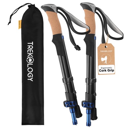 TREKOLOGY Hiking Poles with Real Cork Grips, Adjustable for Heights 5'2'' to 6'5'' ??Lightweight Trekking Poles, Aircraft-Grade Aluminum, Compact Fold for Hiking & Backpacking (2pc Set) TREKZ Cork SE