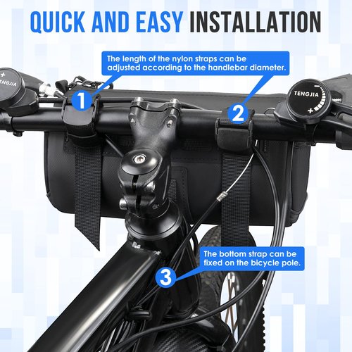 WOTOW Bike Handlebar Bag Waterproof - Bicycle Handlebar Roll Bag with Large Reflective Area, Bike Front Pouch with Waterproof Zipper Shoulder Strap Removable Straps for Cycling (Cylinder, 2L)