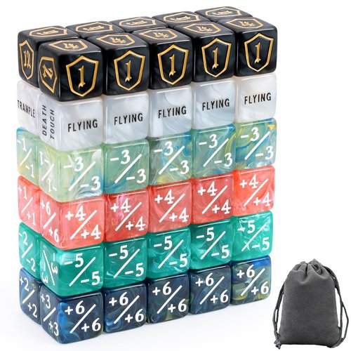 60 Pieces MTG Dice Set with Keyword Token Dice & Plus 1 Life Counter & Shield in 6 Colors for Magic The Gathering, MTG, Cards Gaming Accessories