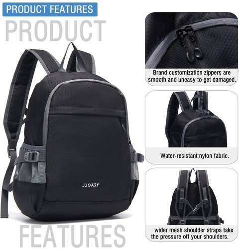 YZAOLL Small Lightweight Packable Hiking Backpack, 20L Hiking Backpack Day Pack for Women Men Travel Camping Vacation,Black