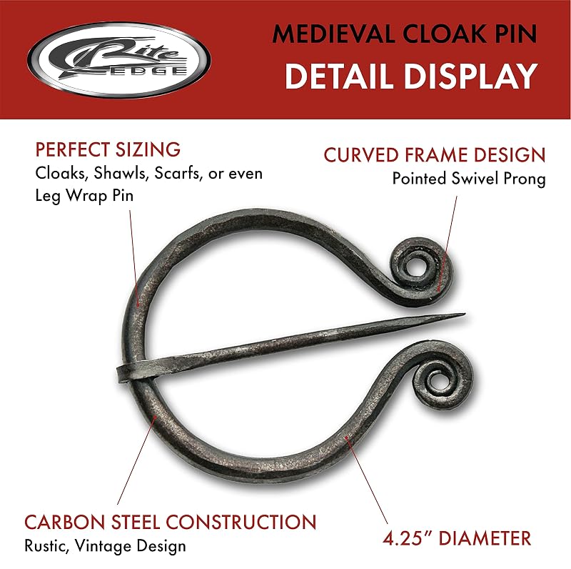 Medieval Cloak Pin 4.25 Inch Carbon Steel Celtic Viking Brooch