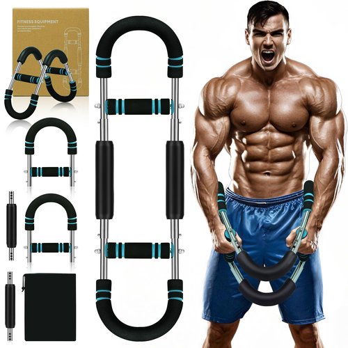 Rictine Twister Arm Trainer, 50-110lb 6-Level Force Adjustment Chest Workout Equipment, Arm Trainer, Portable Power Twister Bar, Chest Trainer for Men & Women, Detachable Design Fitness (Blue)