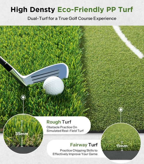 Golf Mat with Dual Turf | Golf Hitting Mat with Standing Guide-Line & Swing Path Line, 5x4ft Thickened Green Turf Practice Mats for Indoor or Outdoor Use, Ideal Gifts for Men Dad Husband & Golfers
