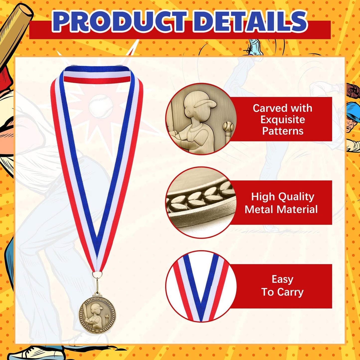 Remuuly 30 Pcs Gold Medals Bulk 2'' Basketball Soccer Baseball Volleyball Football Lacrosse Kickball Cheer Bowling Trophy Medals for Awards for Sports Participation Winner Gift(Gold,Tball)