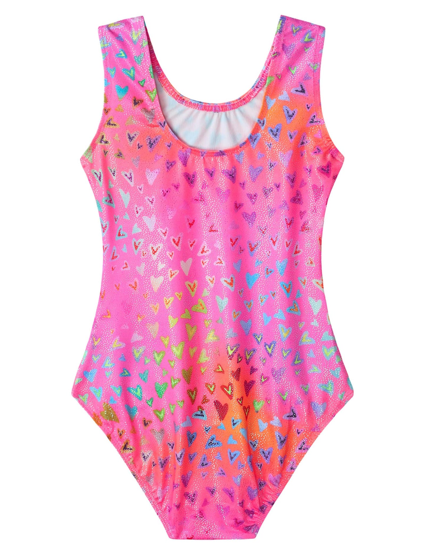Domusgo Gymnastics Leotards for Girls Size 6-7 Years Old Nenon Pink Heart Sleeveless Practice Outfits