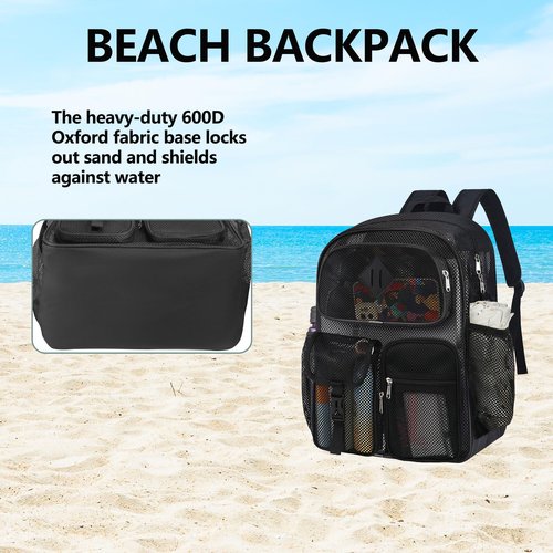 ZEERIIHOME Mesh Backpack Heavy Duty 28L See Through Backpack for Adult with Paded Strap Large Capacity for Sports Hiking Travel Outdoor Beach(Black)