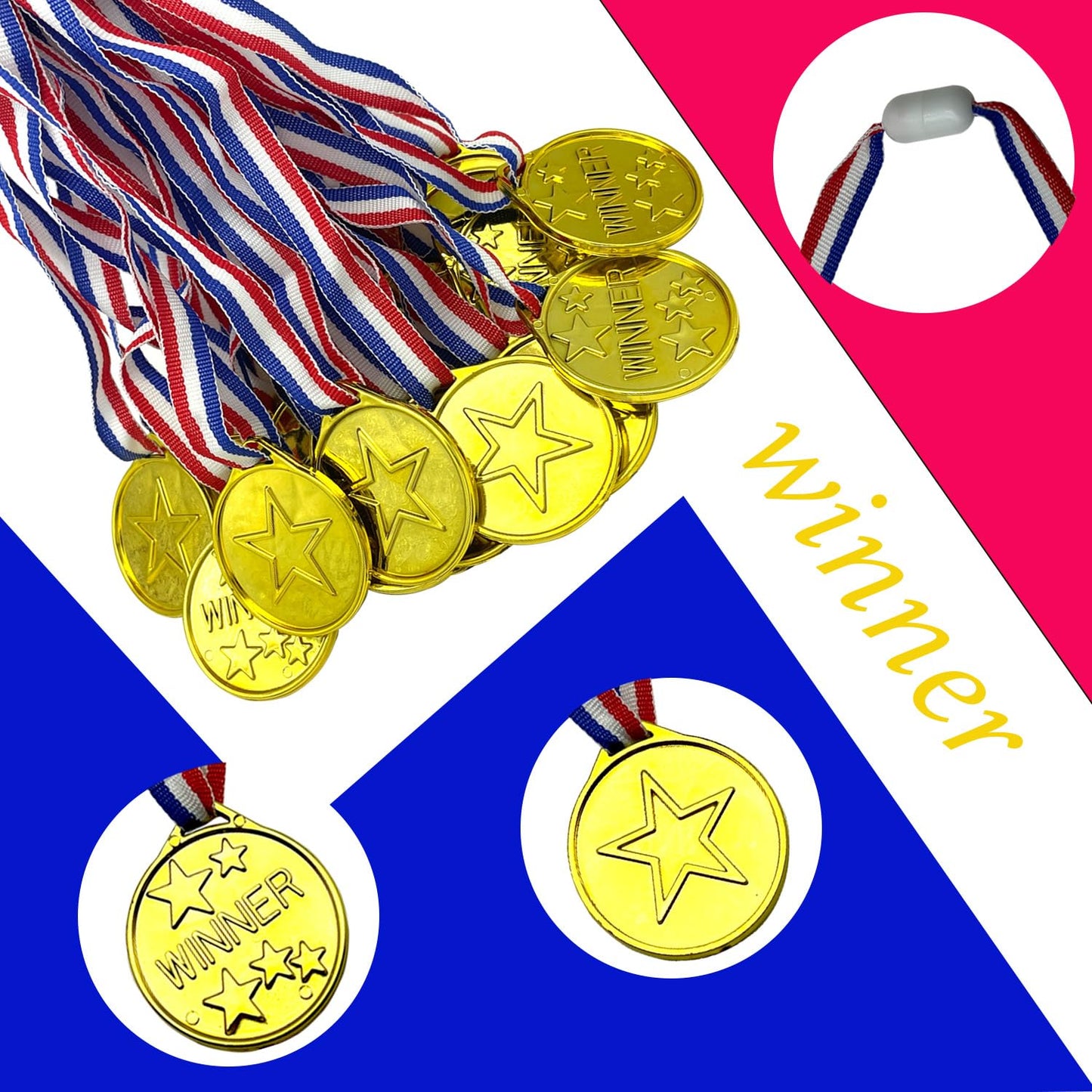 Oisinlas Gold Winner Award Medals for Kids, 100 Pcs Plastic Award Medals for School Sports, Soccer Competitions, Games, Gymnastic, Party Favors, Dress Up or Celebration Souvenir