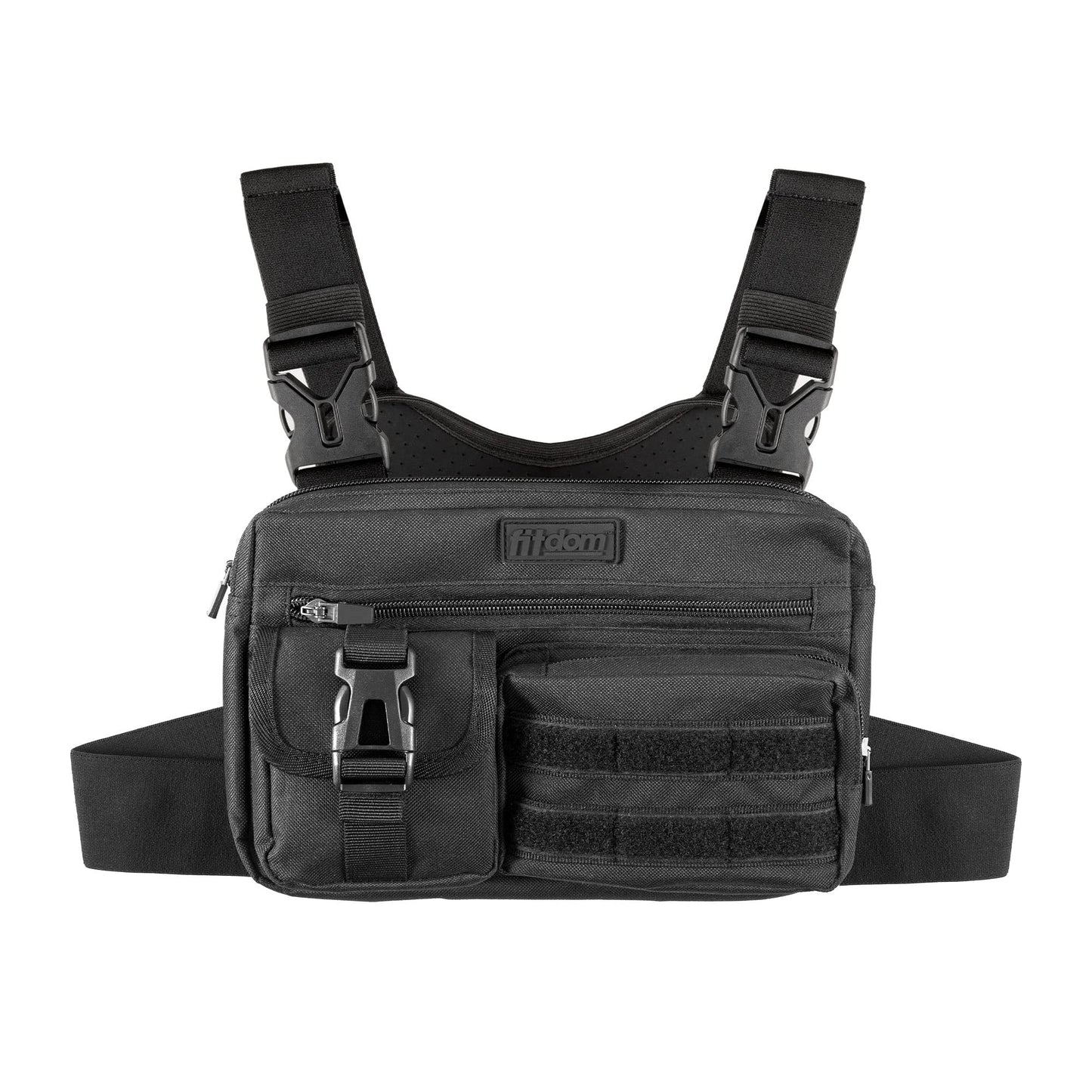 Fitdom Tactical Inspired Lightweight Running Chest Pack For Men With Built-In Phone Holder. A Sports Utility Rig Vest Made For Workouts And Outdoor