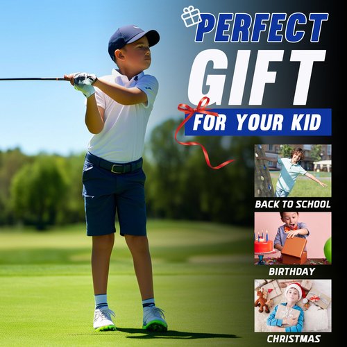 AIGEVTURE Golf Gloves Kids Junior Toddlers Left Hand Children's Premium Youth Golf Gloves Boys Girls Black and White Large,Age8-10,2pieces