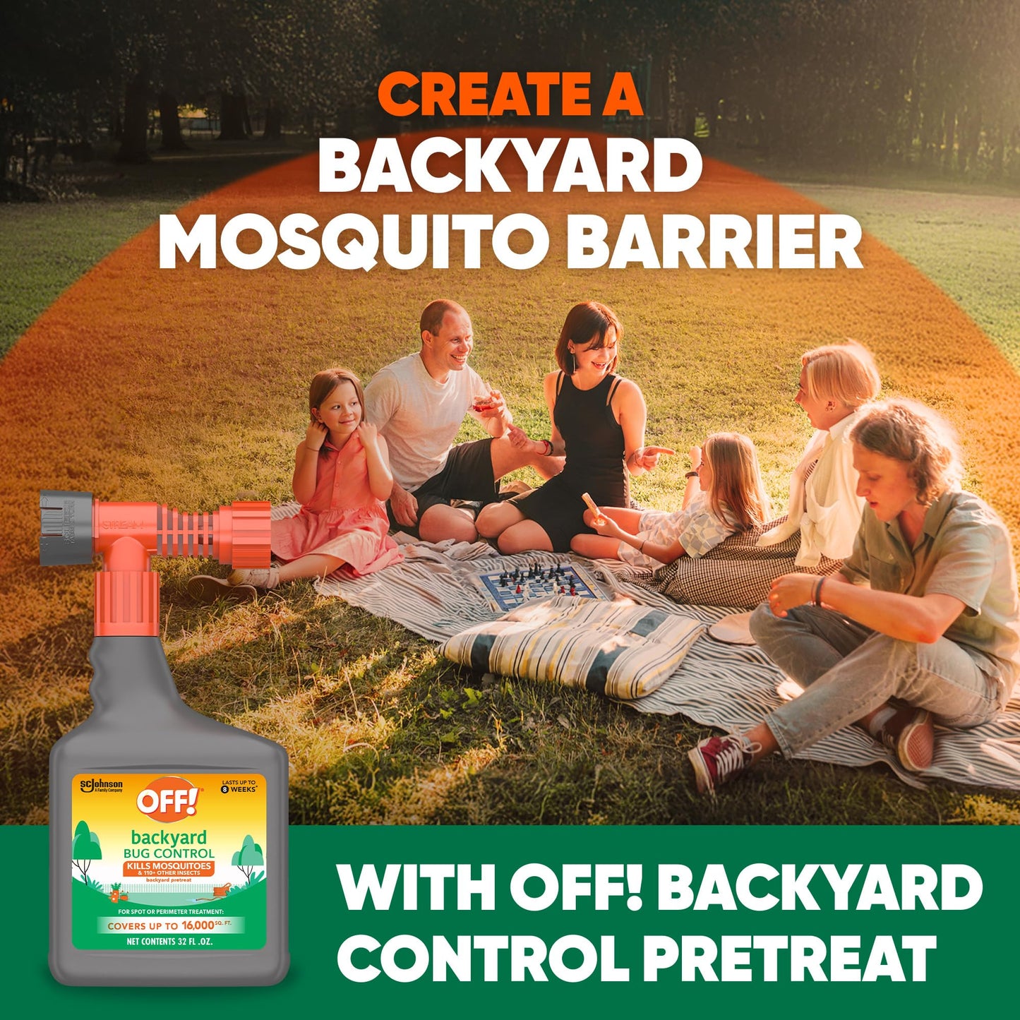 OFF! Backyard Bug Control Pretreat, 32 oz, Outdoor Bug Treatment, Covers up to 16,000 sq. ft., Kills for up to 8 Weeks, With a Convenient Hose Connection