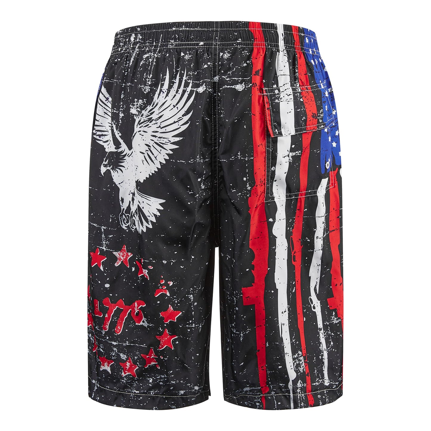 Mens Swim Trunks with Compression Liner, 1776 Patriotic American Flag Men Bathing Suit Mens Swimming Trunks with Zipper Pockets 9 inch inseam Men's Board Shorts Swimwear Quick Dry Swimsuits, L