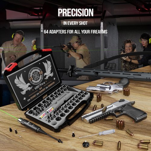 Visiofire Tool-Free Laser Bore Sight Kit, Green Laser Bore Sighter with 64 Upgraded Adapters fit 0.17 to 12 GA Calibers, Multi-Caliber Sighting Tool for All Gun, Powerful Boresighter