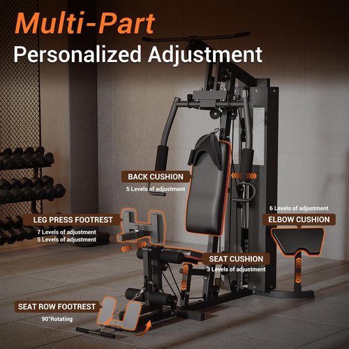 All in ONE Home Gym Equipment Multifunctional Full Body Workout Machine with 150LBS Weight Stack, Exercise Equipment with Pulley System