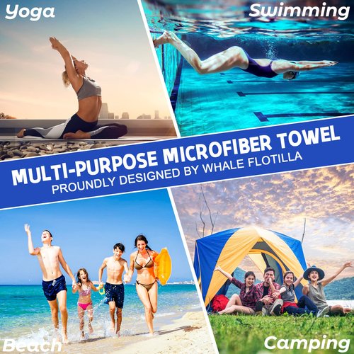 Whale Flotilla 4 Pack Large Quick Dry Beach Towel (30"x60"), Microfiber Sand-Free Beach Towel Set, Super Absorbent Compact Pool Travel Accessories, Purple/Navy/Aqua/Pink