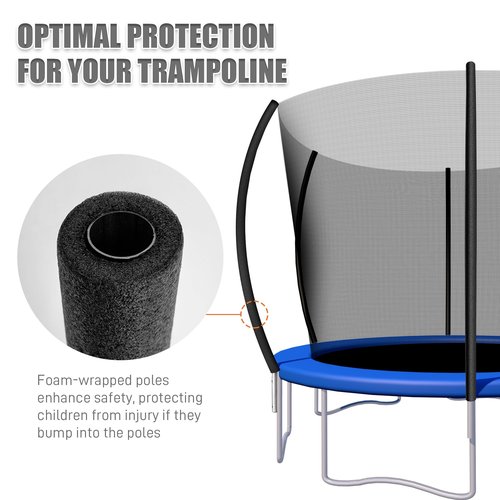 Suninlife 1PCS Trampoline Curved Pole, Universal Trampoline Pole Replacement Enclosure Pole to Fit 8-16FT Curved Pole Trampoline Frame, Includes Foam Sleeve and Hardware for 2 Installation Options