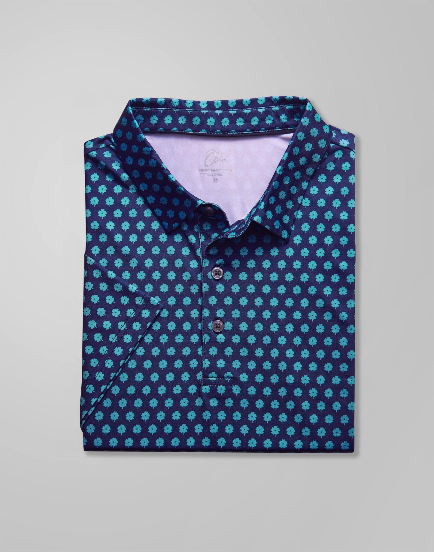 Obla Mens Golf Polo Shirts Short Sleeve Dry Fit Performance Moisture Wicking Casual Print Collared Golf Shirts for Men (Navy Blue Flower_M)