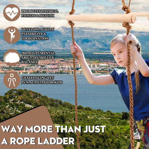 Simgoing Kids Rope Bridge Skip - Rickety Bridge & Rope Ladder, Slack Line Accessory, Backyard Obstacle Course for Ninja Warrior Training