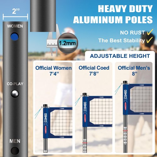 JOLORLY Professional Volleyball Net Set Heavy Duty for Outdoor Backyard Portable with Aluminum Adjustable Height Scoring Poles, Regulation Nets System for Tournament, Grass (Blue)