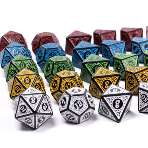 Poludie 5 Sets Dice DND, Polyhedral Dice Set (35pcs) with Leather Dice Bag, D&D Dice Set for Dungeons and Dragons, RPG Table Games (Window Lattice Carved Series)