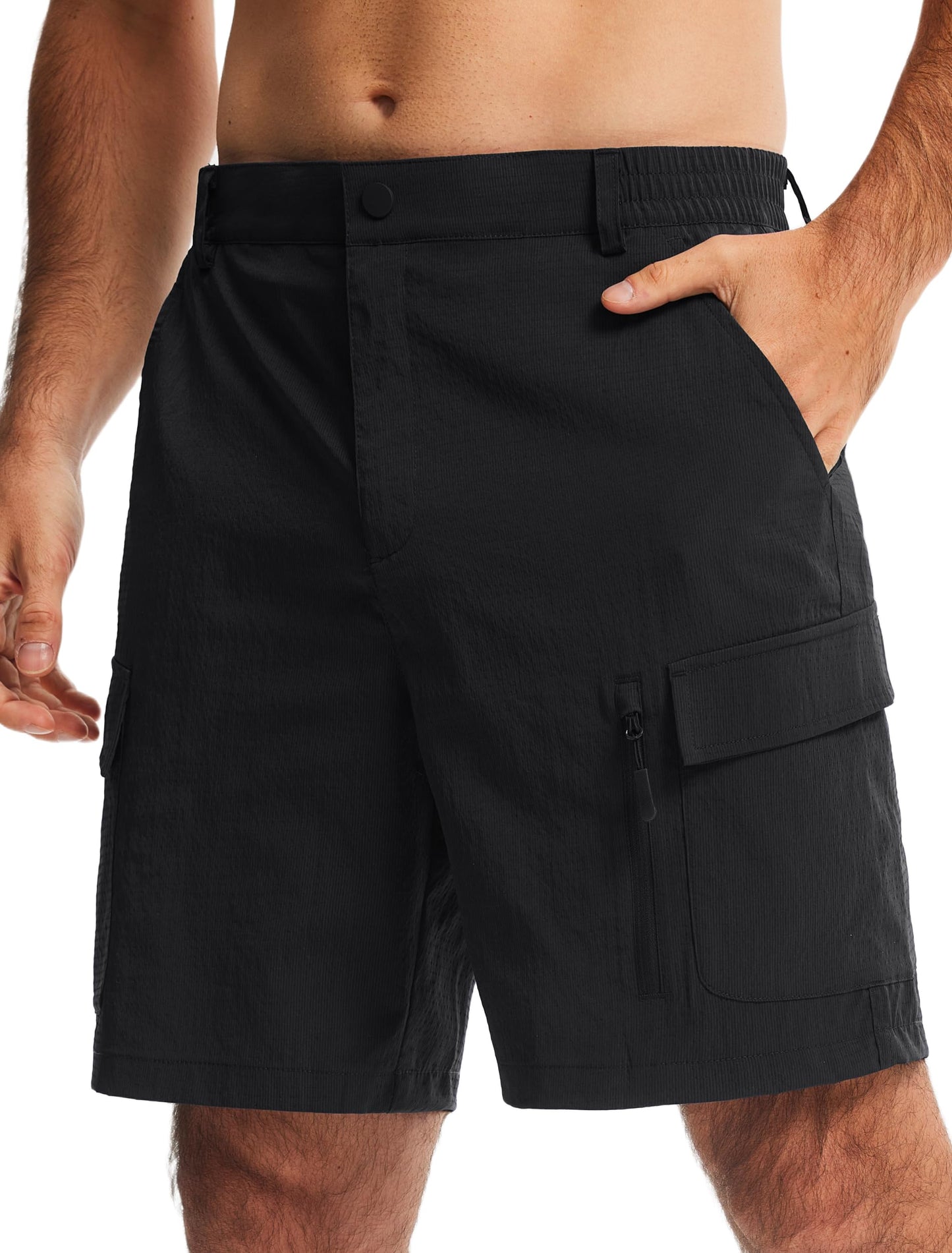 Libin Men's Hiking Cargo Shorts with Zipper Pockets, Black, Size 34